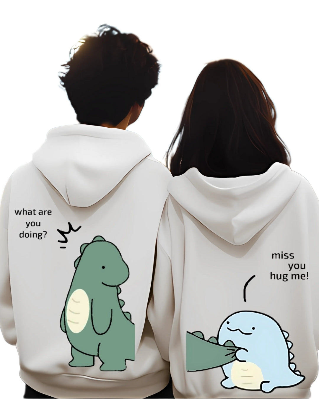 Cute Dinosaur Cartoon Matching Hoodies for Couples