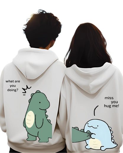 Cute Dinosaur Cartoon Matching Hoodies for Couples