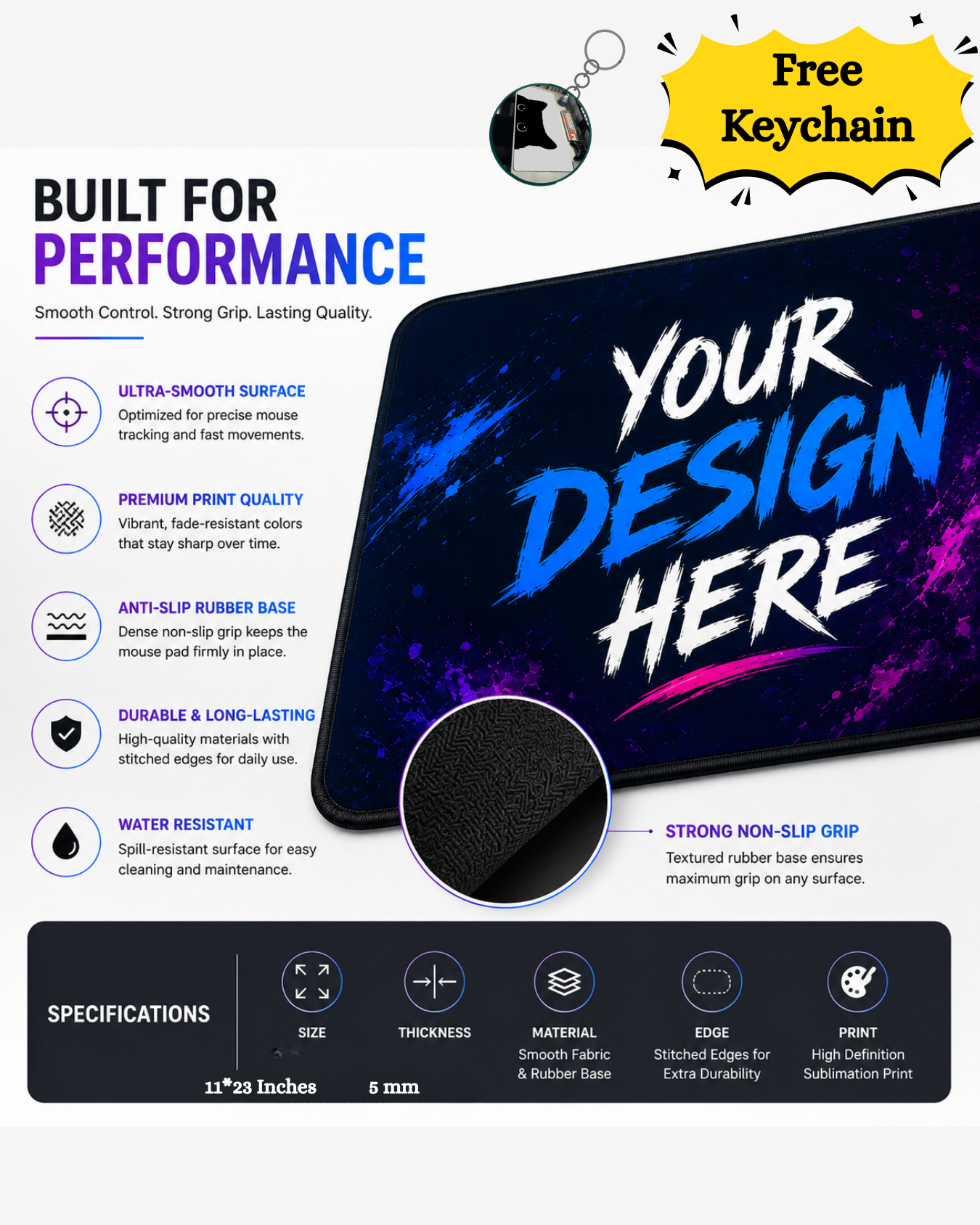 XL Anime Gaming Mouse Pad – 11 x 23 Inches (With Your Personalisation )