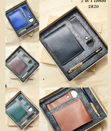 Premium Evergreen Gift set (Leather wallet, keychain, zari pen set)